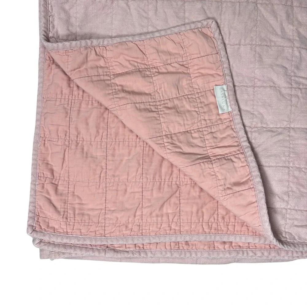 Casaluna Heavyweight Quilt Linen Blend Blush Pink Textured Solid Boho King Plus